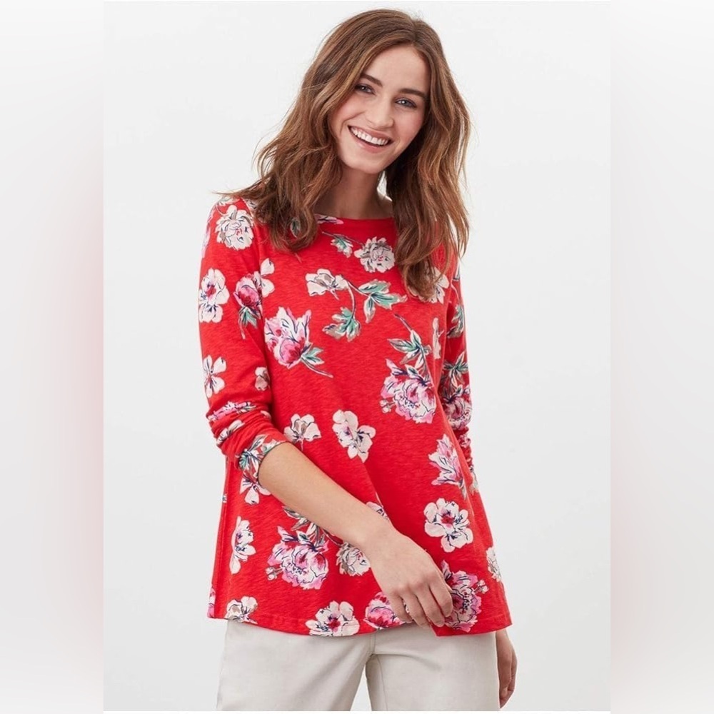 Joules Harbour LT Swing Top in Red Floral Size 6